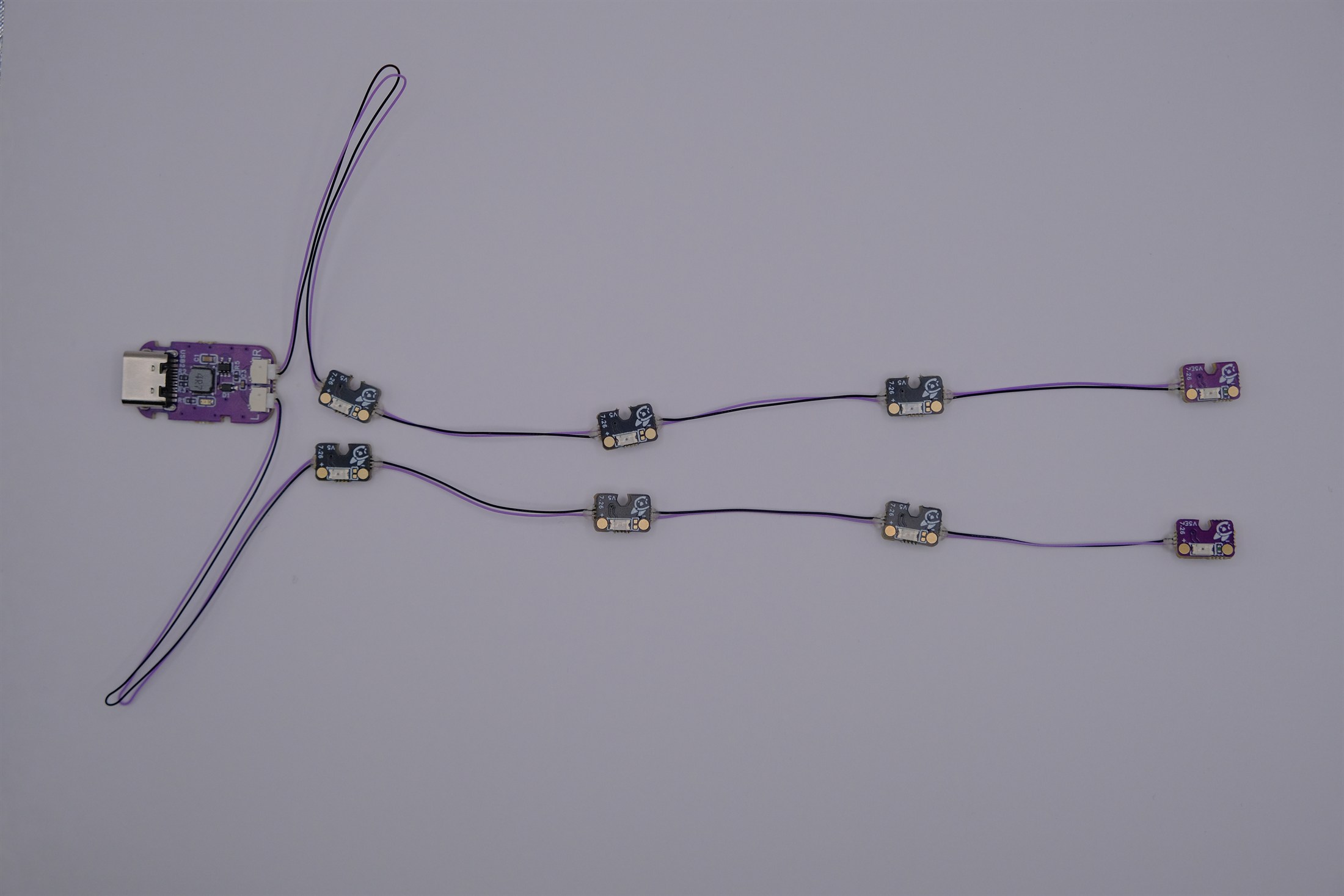 Full V5 dual-eye layout with three V5 boards followed by one V5E board in each strand